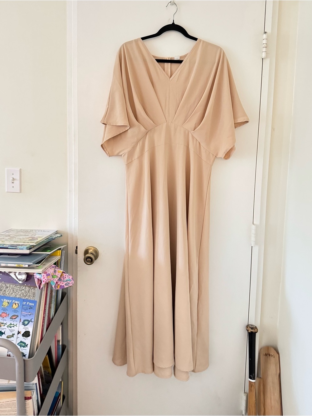 H&M Cream V-Neck Flutter Sleeve Maxi Dress